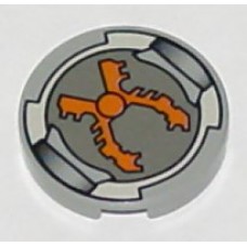 Part 4150px9 Light Gray Tile, Round 2 x 2 with Orange Grabber Pattern 